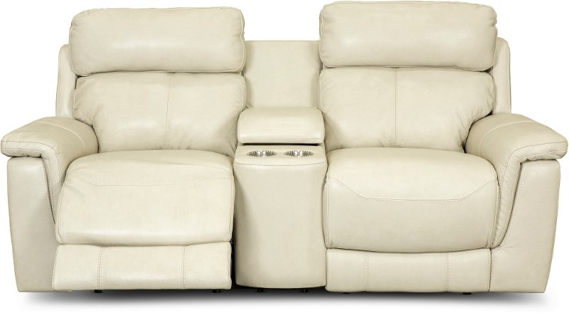 Integrity Pearl Leather Match Power, Leather Reclining Loveseat With Console