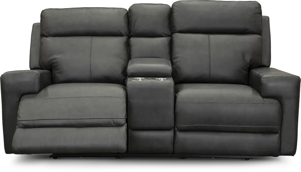 Space Gray Leather-Match Power Reclining Console Loveseat - Solana-1