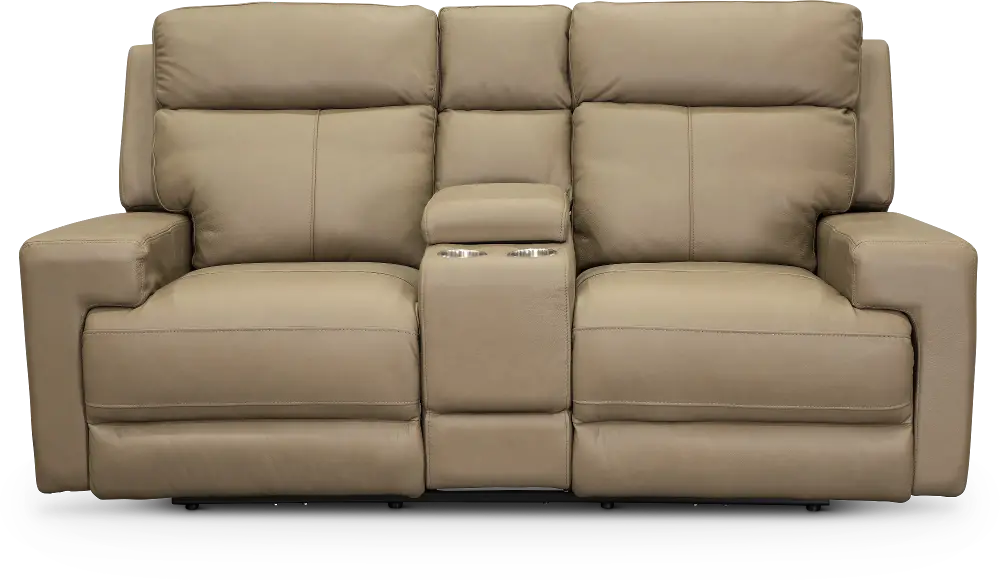 Moon Tan Leather-Match Power Reclining Console Loveseat - Solana-1