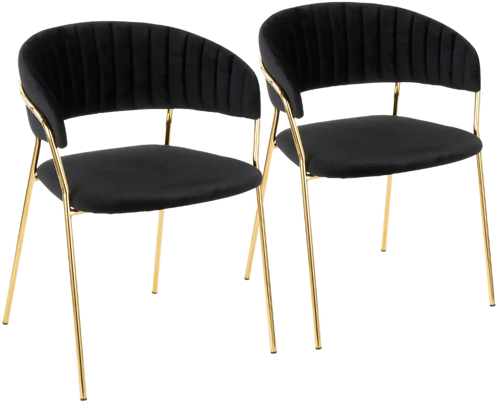 CH-TANIA-AU+BK2 Black Velvet and Gold Glam Chairs (Set of 2) - Tania-1