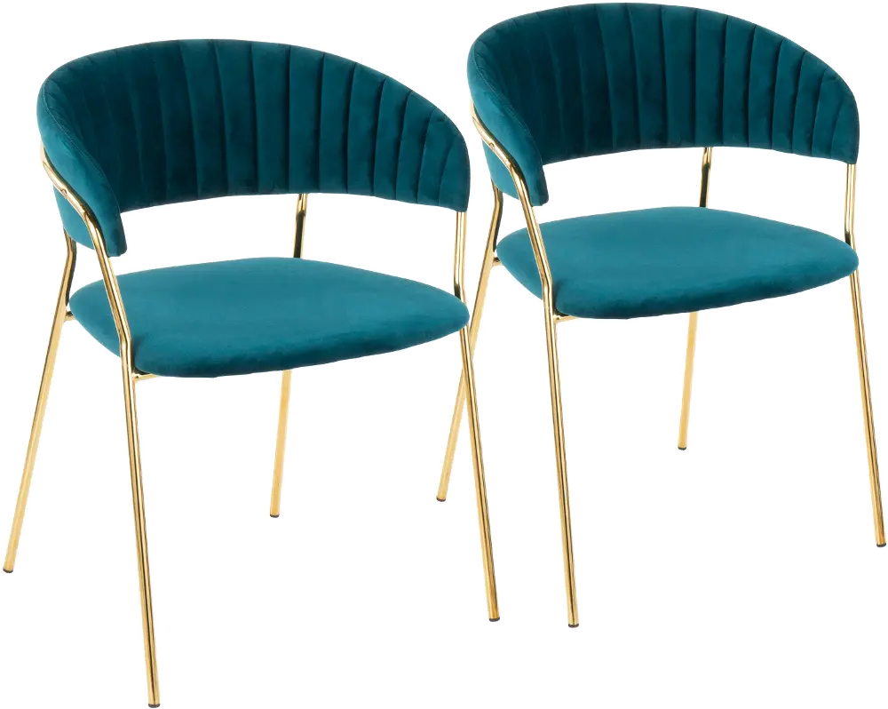 CH-TANIA-AU-TL2 Teal Velvet and Gold Glam Chairs (Set of 2) - Tania-1