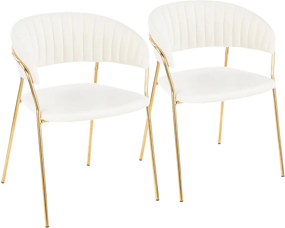 CH-TANIA-AU+W2 White Velvet and Gold Glam Chairs (Set of 2) - Tania-1