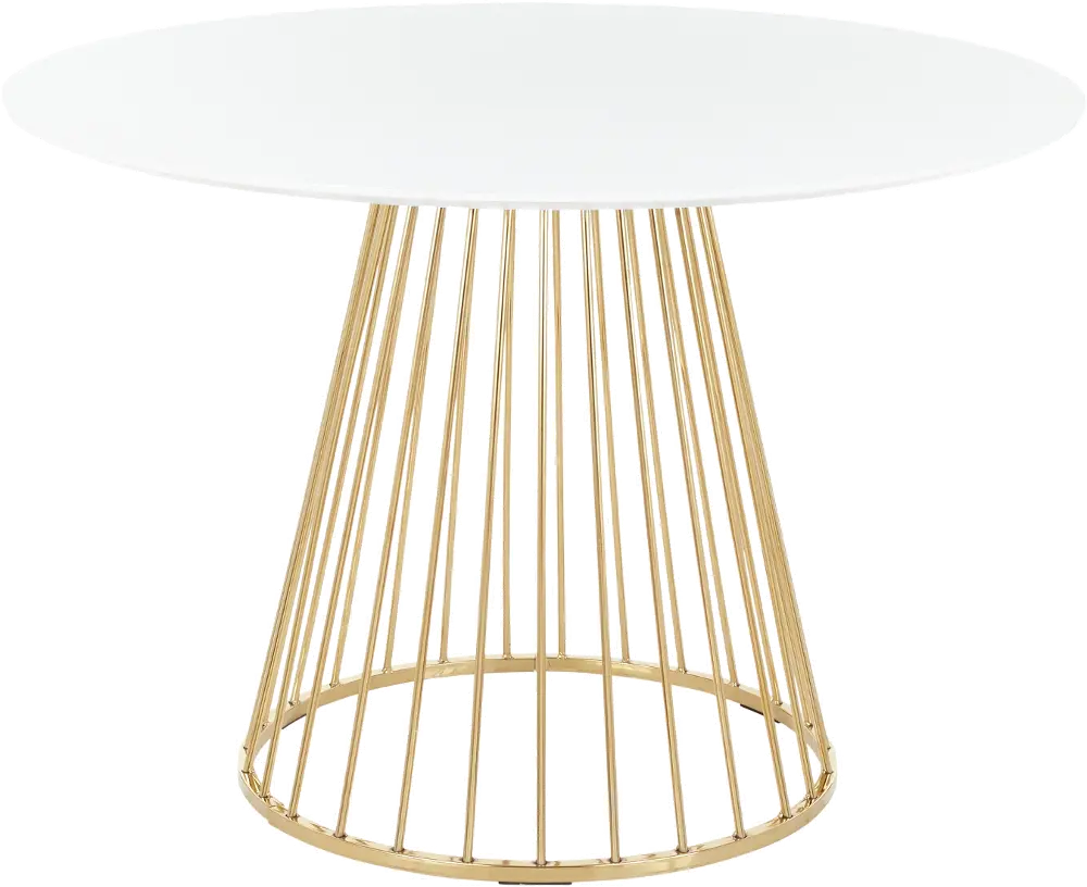 DT-CANARY2-AUW Contemporary White and Gold Round Dining Room Table - Canary-1