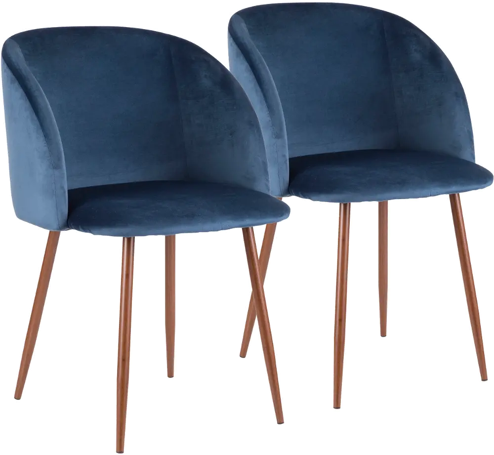CH-FRAN-WL+BU2 Contemporary Blue Velvet and Walnut Dining Room Chair (Set of 2) - Luna-1
