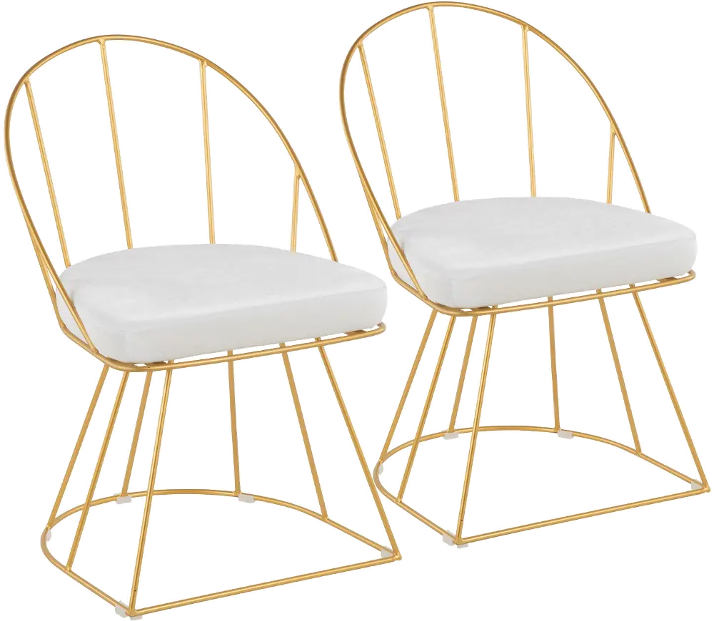 DC-CNRY-AU-VW2 Contemporary White Velvet and Gold Accent Chair (Set of 2) - Canary-1