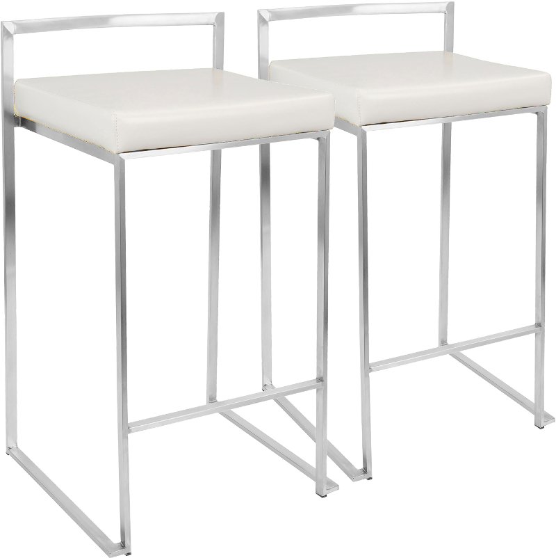 Silver Counter Height Stool Fuji, Modern White Leather Bar Stools