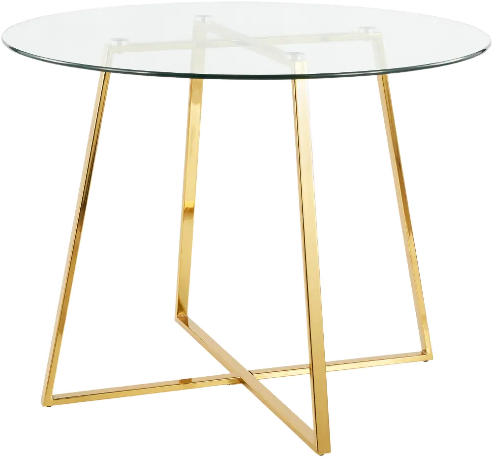 DT-COSMO2-AUGL Contemporary Clear Glass and Gold Round Dining Room Table - Cosmo-1