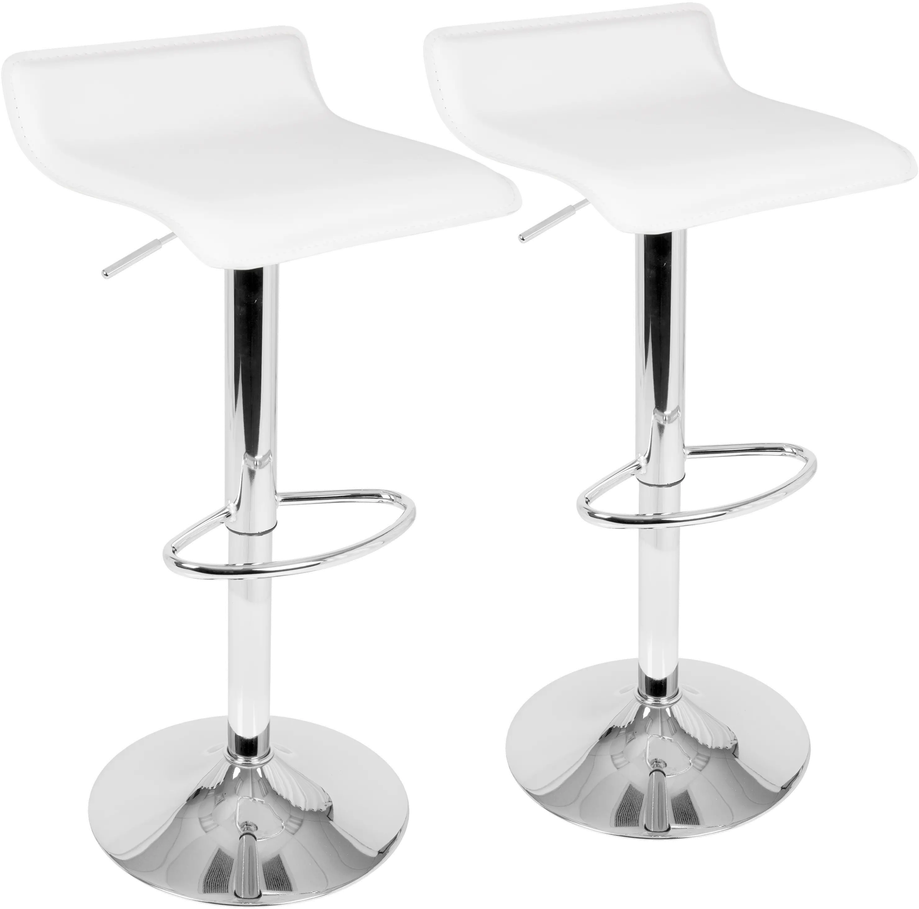 Contemporary White and Chrome Adjustable Bar Stool (Set of 2) - Ale