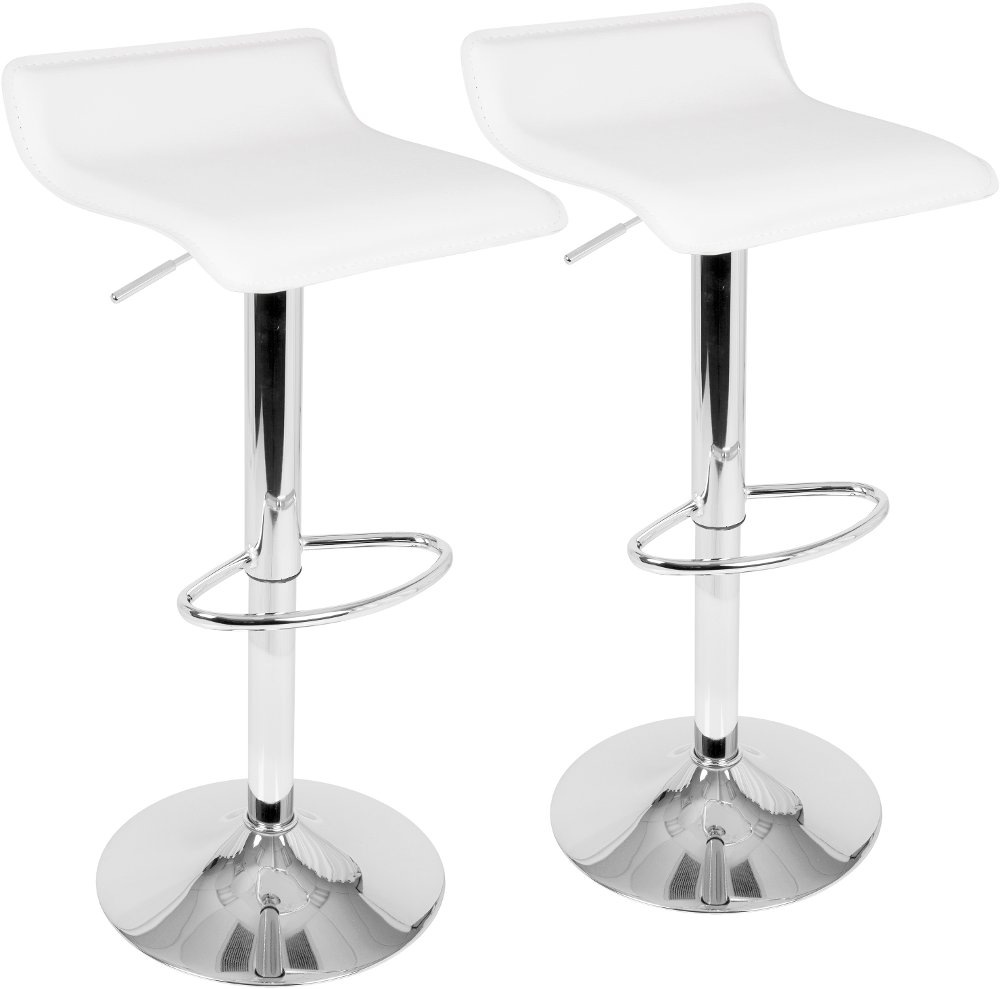 Contemporary White and Chrome Adjustable Bar Stool (Set of 2) - Ale