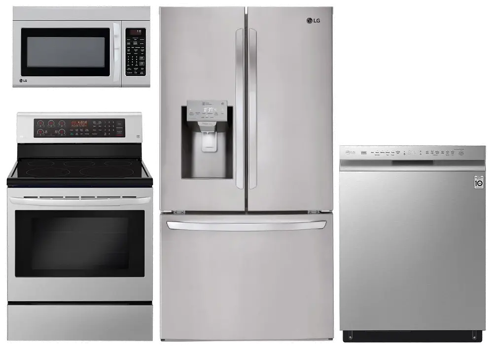 KIT LG 4 Piece Electric Kitchen Appliance Package with 27.9 cu. ft. French Door Refrigerator - Stainless Steel-1