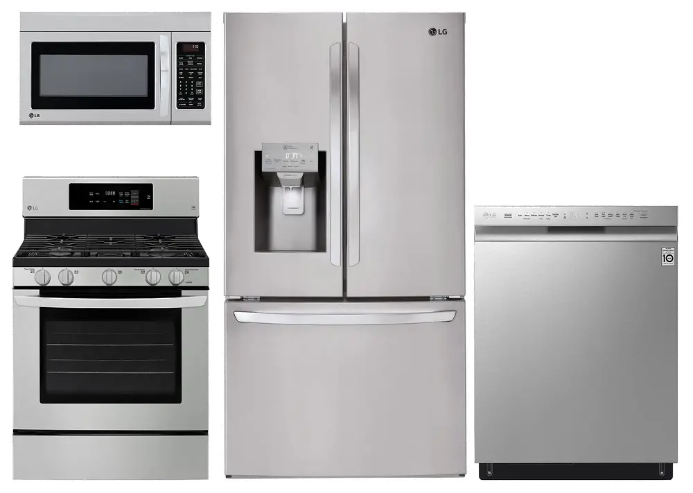 KIT LG 4 Piece Gas Kitchen Appliance Package with 27.9 cu. ft. French Door Refrigerator - Stainless Steel-1