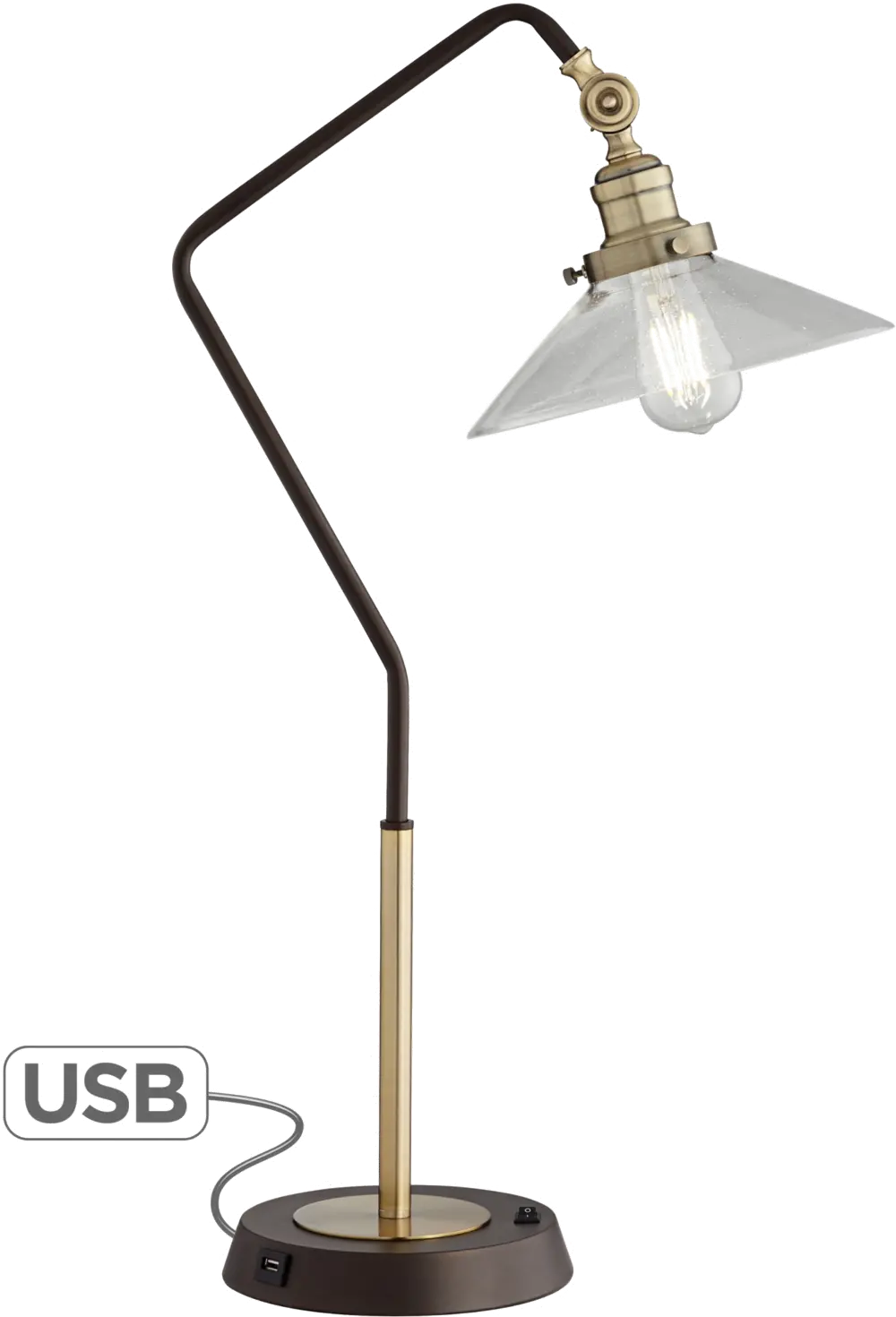 Alfie Industrial Bronze and Brass Desk Lamp with USB-1