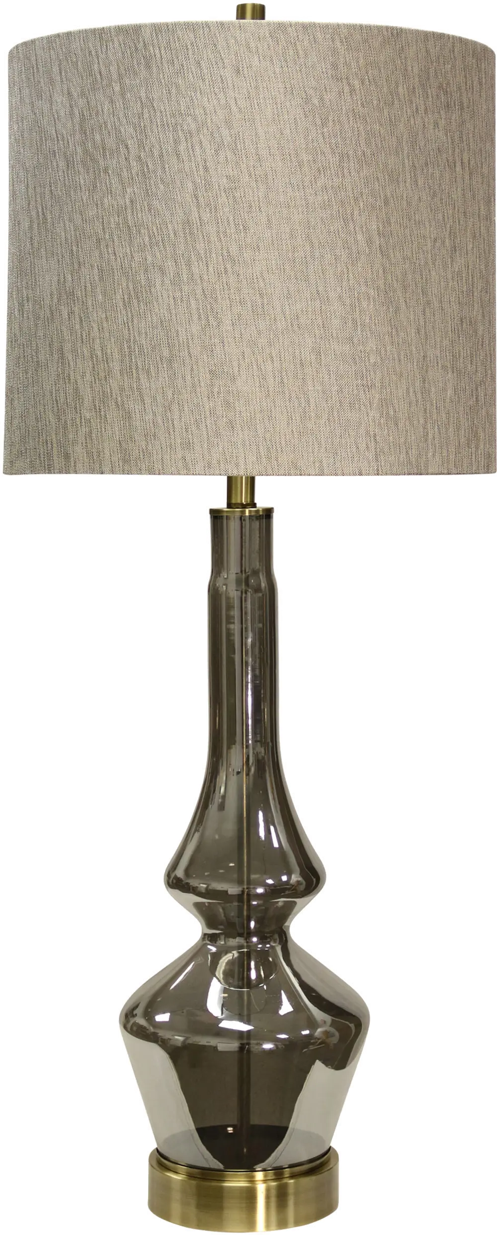Gray Smoke Glass Table Lamp with Brass Metal Accents - Burgetts-1