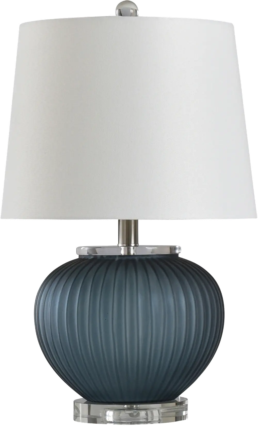 Blue Smoke Ribbed Glass Table Lamp with Clear Acrylic Base-1