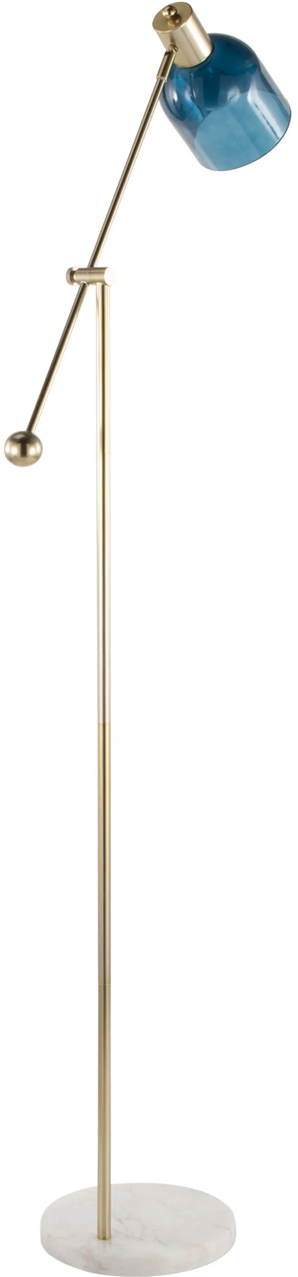 L-MARCLFL-AU+BU Gold Metal and White Marble Floor Lamp with Blue Shade - Marcel-1