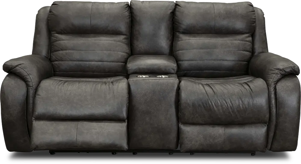 Essex Slate Gray Standard Double Power Reclining Loveseat with Console-1