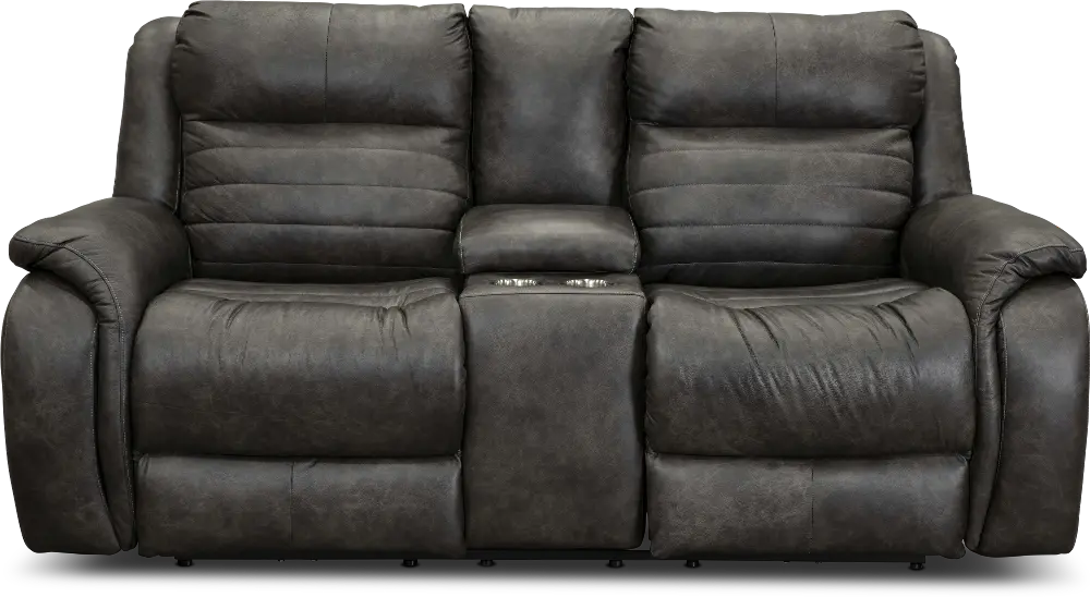 Essex Slate Gray SoCozi Leather-Match Power Reclining Loveseat with Console-1