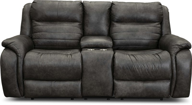 Slate Gray Socozi Leather Match Power, White Leather Reclining Sofa With Console