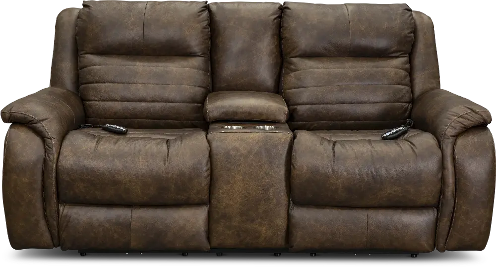 Essex Chaps Brown Standard Double Power Reclining Loveseat with Console-1