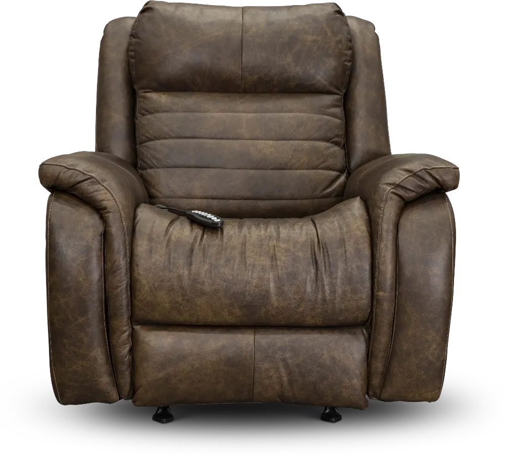 Essex Chaps Brown SoCozi Leather-Match Power Recliner with Adjustable Headrest-1