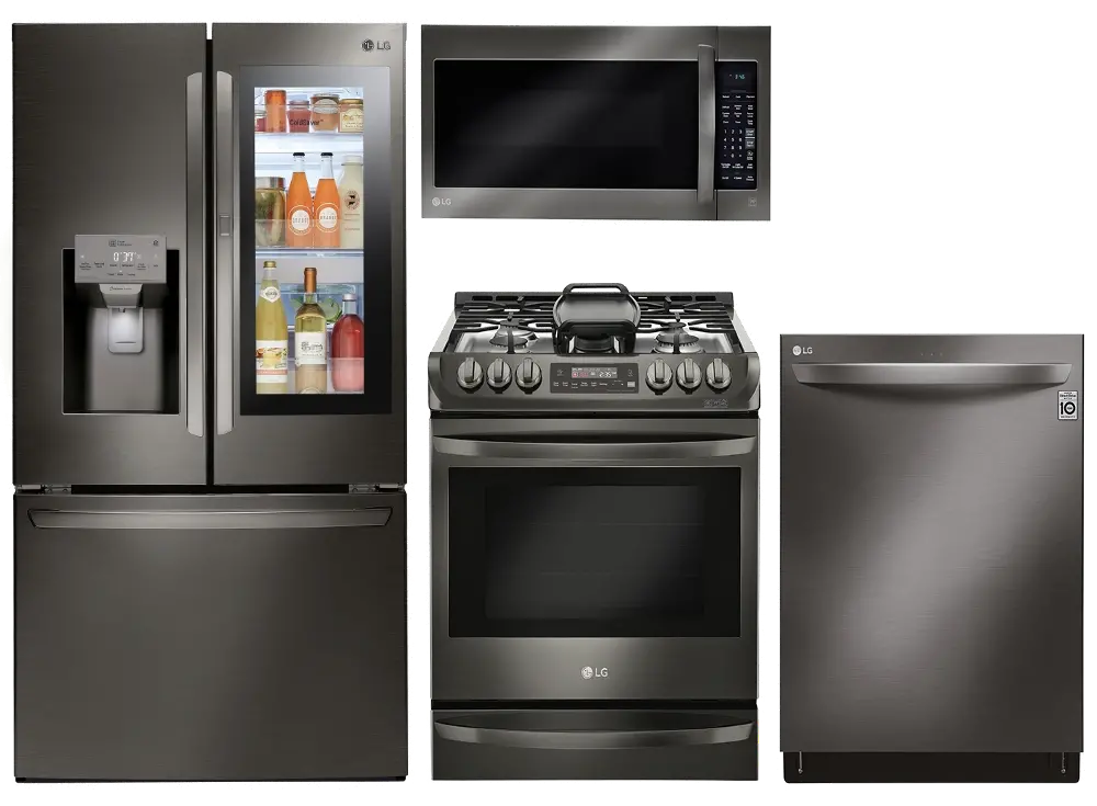 KIT LG 4 Piece Gas Kitchen Appliance Package with Smart Refrigerator - Black Stainless Steel-1