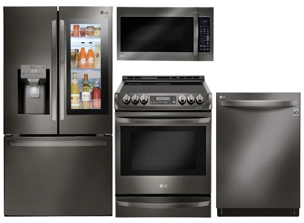 KIT LG 4 Piece Electric Kitchen Appliance Package with Smart Refrigerator - Black Stainless Steel-1