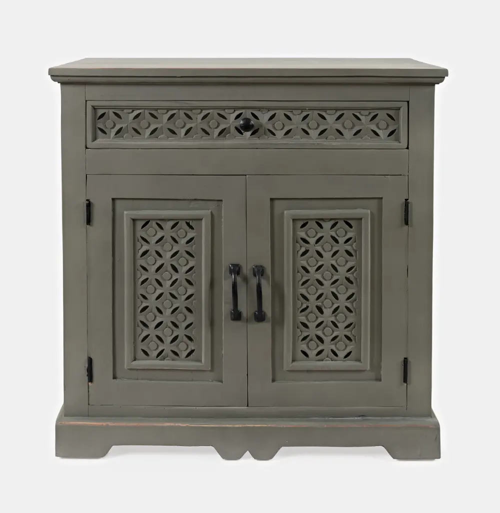 Antique Gray Hand Carved Accent Cabinet with Two Doors-1