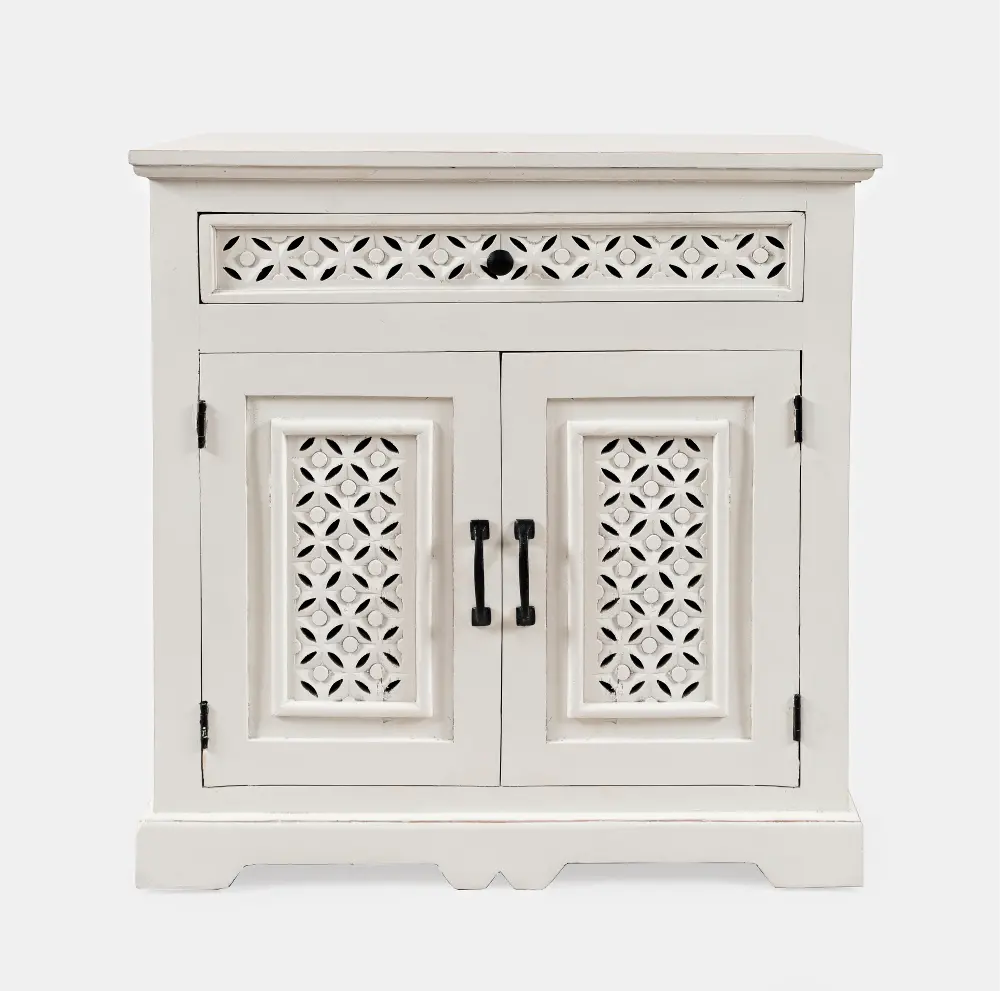 Antique White Hand Carved Accent Cabinet with Two Doors-1