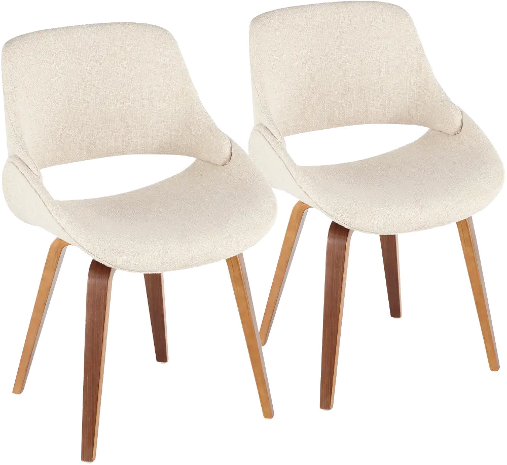 CH-FBCONL-WL+CR2 Mid Century Cream and Walnut Dining Room Chair (Set of 2) - Fabrizzi-1