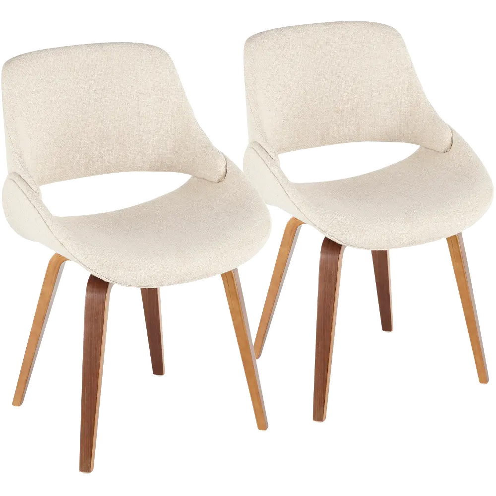 CH-FBCONL-WL+CR2 Mid Century Cream and Walnut Dining Room Chair (Set of 2) - Fabrizzi-1