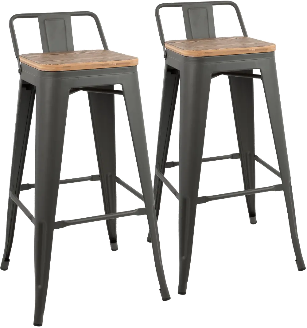 BS-LBOR-GY+BN2B Industrial Gray and Brown Metal 30 Inch Bar Stool (Set of 2) - Oregon-1