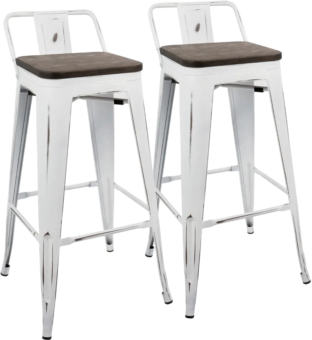 BS-LBOR-VW-E2B Industrial Vintage White and Brown Metal 30 Inch Bar Stool (Set of 2) - Oregon-1