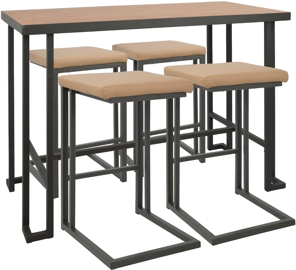 C-RMN5-GY+CAM Industrial Gray and Camel 5 Piece Counter Height Dining Set - Roman-1