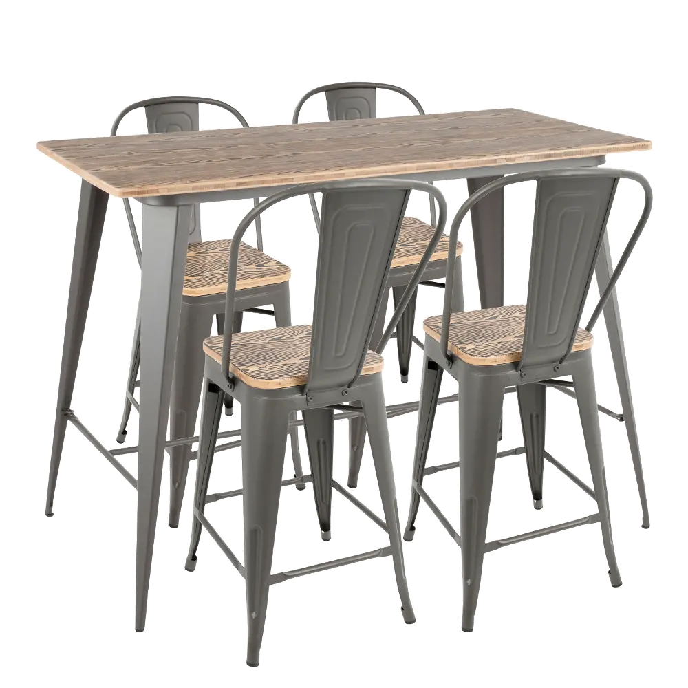 C-ORHB5-GYBN Industrial Gray and Brown 5 Piece Counter Height Dining Set - Oregon-1