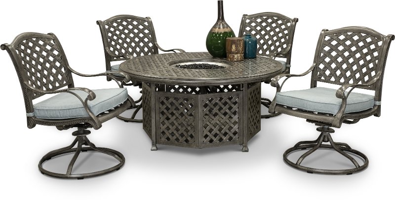 Gray Metal 5 Piece Fire Pit Set Macan Rc Willey - Swivel Patio Set With Fire Pit
