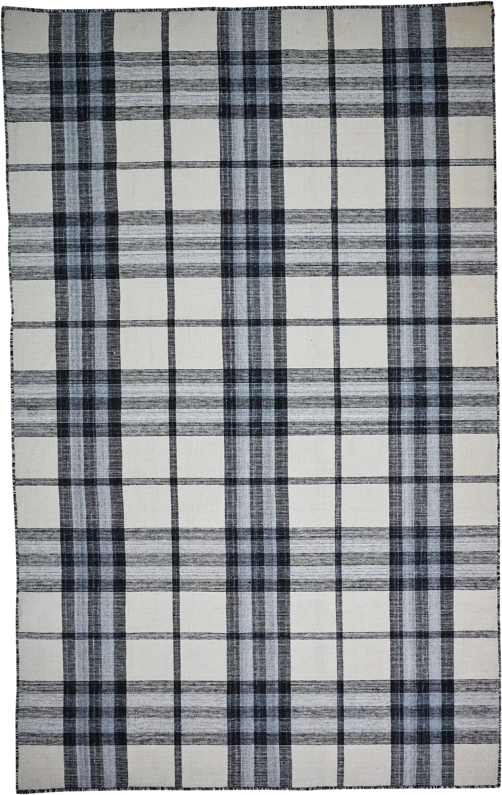 8 x 10 Large Plaid Ivory and Gray Indoor-Outdoor Rug - Crosby-1