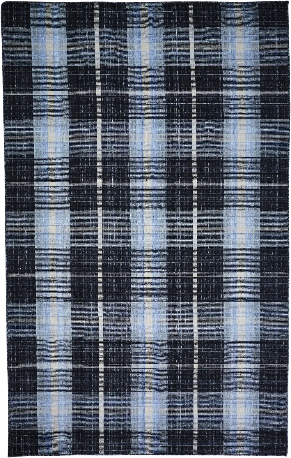 8 x 10 Large Plaid Gray and Blue Indoor-Outdoor Rug - Crosby-1