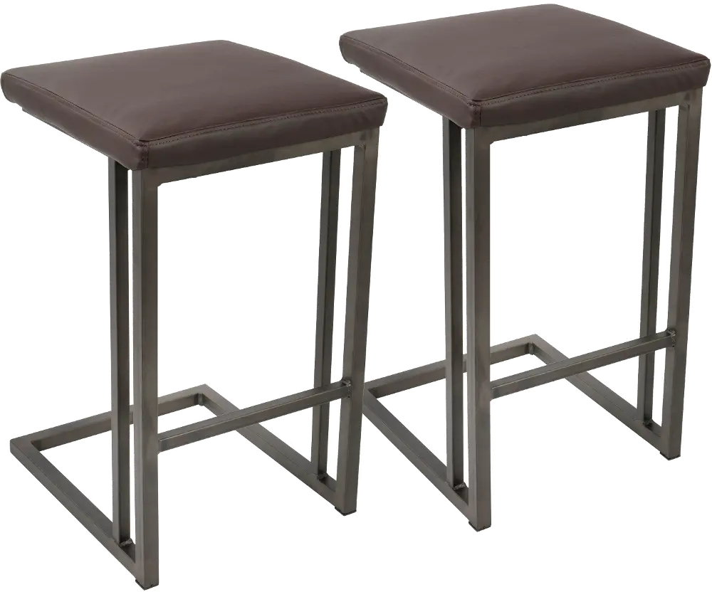 CS-RMN-AN+E2 Industrial Antique Metal and Brown 26 Inch Counter Height Stool (Set of 2) - Roman-1