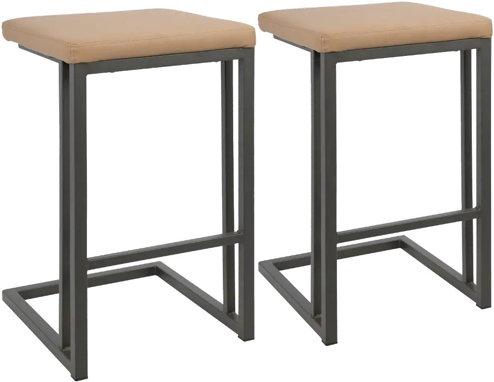 CS-RMN-GY+CAM2 Industrial Gray and Camel 26 Inch Counter Height Stool (Set of 2) - Roman-1