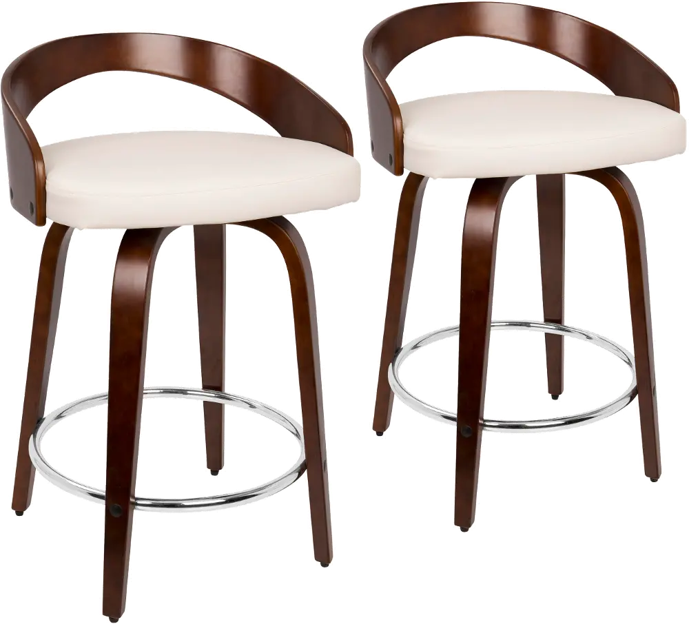 B24-GROTTOR-CHW2 Mid Century Cherry and White 24 Inch Counter Height Stools (Set of 2) - Grotto-1