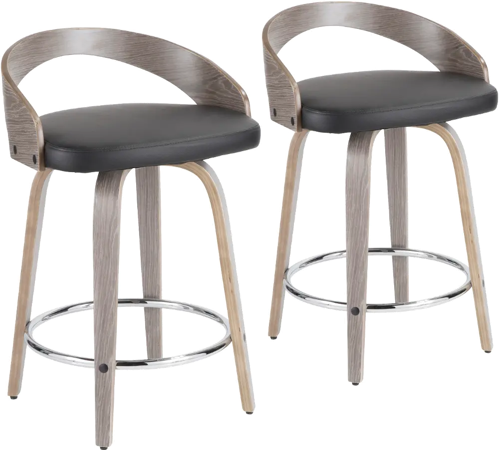 B24-GROTTOR-LGY+BK2 Mid Century Gray and Black 24 Inch Counter Height Stools (Set of 2) - Grotto-1