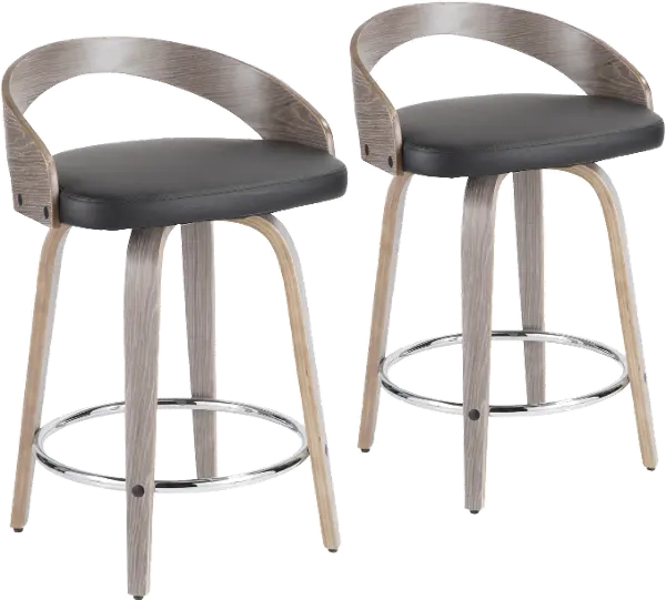 Mid Century Gray And Black 24 Inch, 24 Inch White Leather Bar Stools