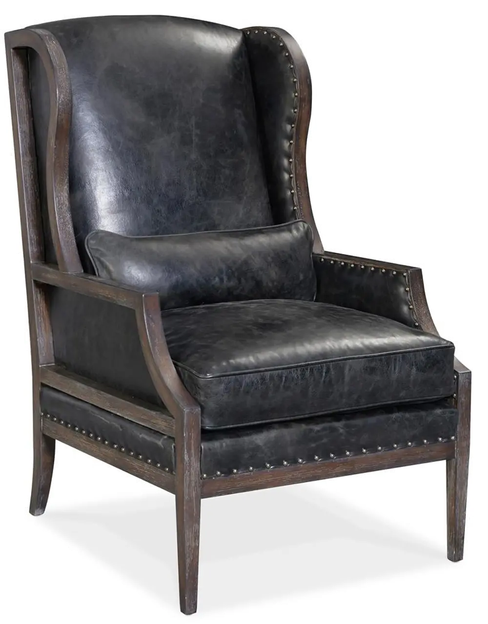 Black Distressed Leather Club Chair with Exposed Wood - Laurel-1