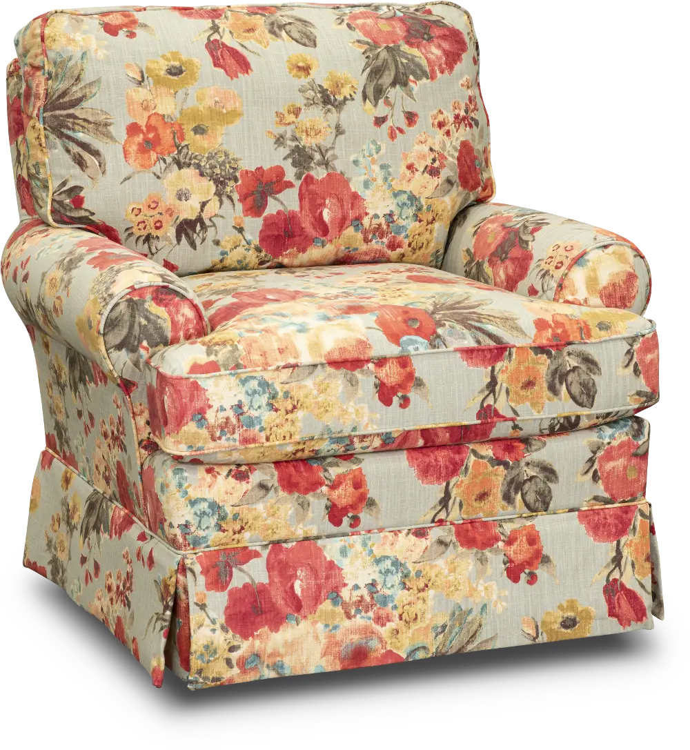 Aqua, Yellow and Muted Red Floral Swivel Glider - Quinn-1