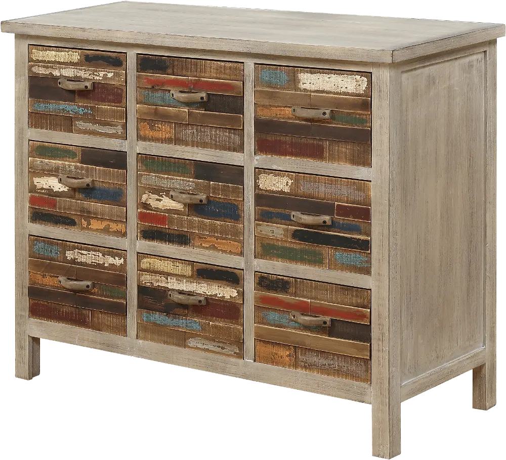Rustic Worn Wood Nine Drawer Accent Cabinet-1