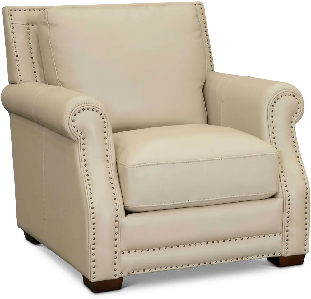 Traditional Cream Leather Chair - Coastal-1
