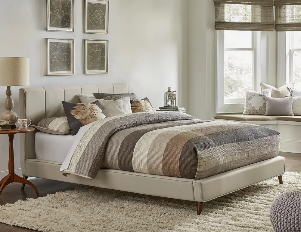 Aussie Beige Queen Upholstered Platform Bed-1