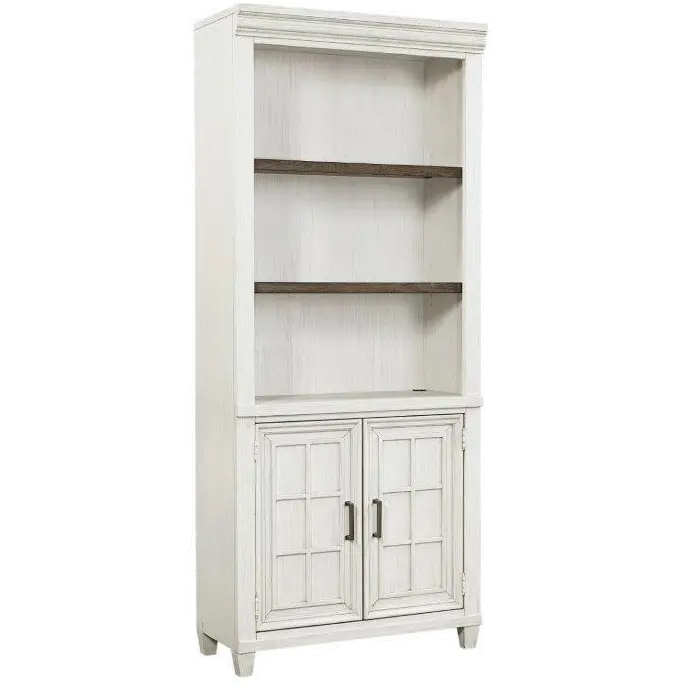 Caraway Antique White Bookcase with Doors | RC Willey