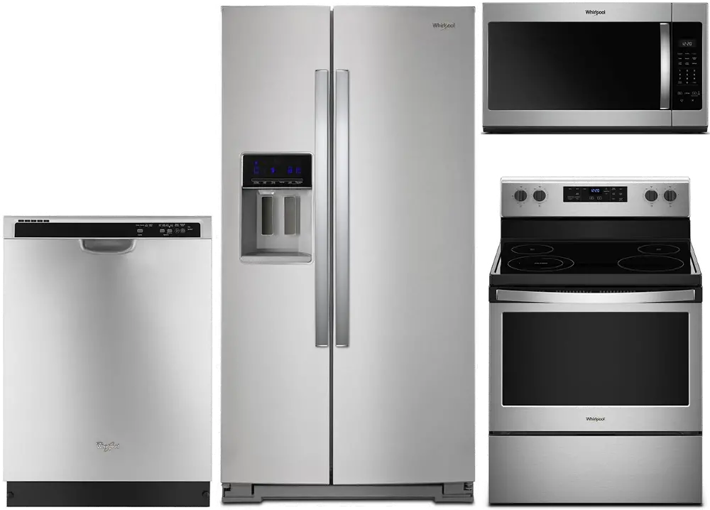 KIT Whirlpool 4 Piece Electric Kitchen Appliance Package with 28 cu. ft. Refrigerator - Stainless Steel-1