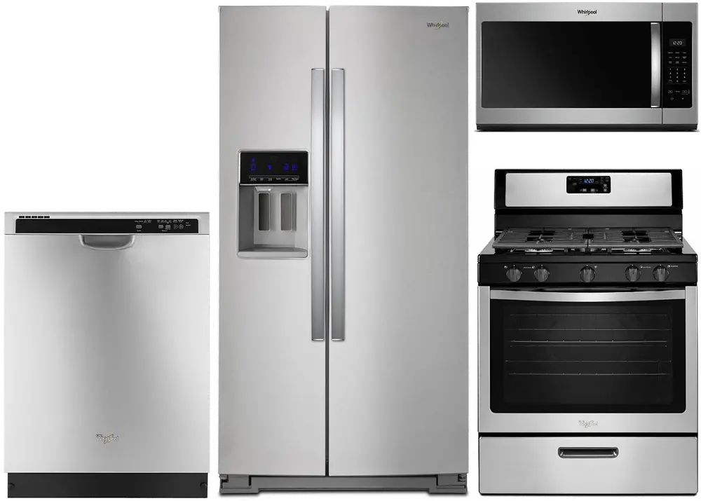 .WHP-S/S-4PC-GAS-PKG Whirlpool 4 Piece Gas Kitchen Appliance Package with 28 cu. ft. Refrigerator - Stainless Steel-1
